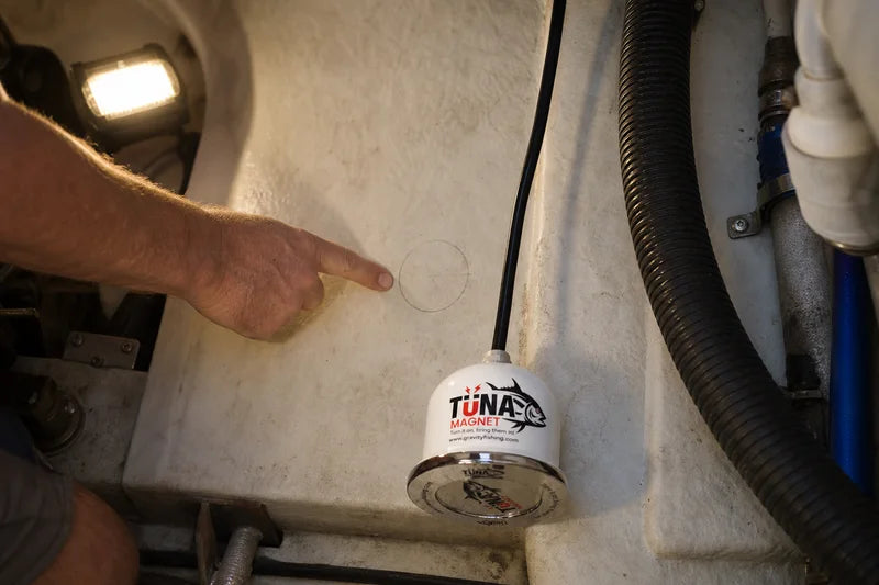 Marked mounting area inside a fiberglass hull