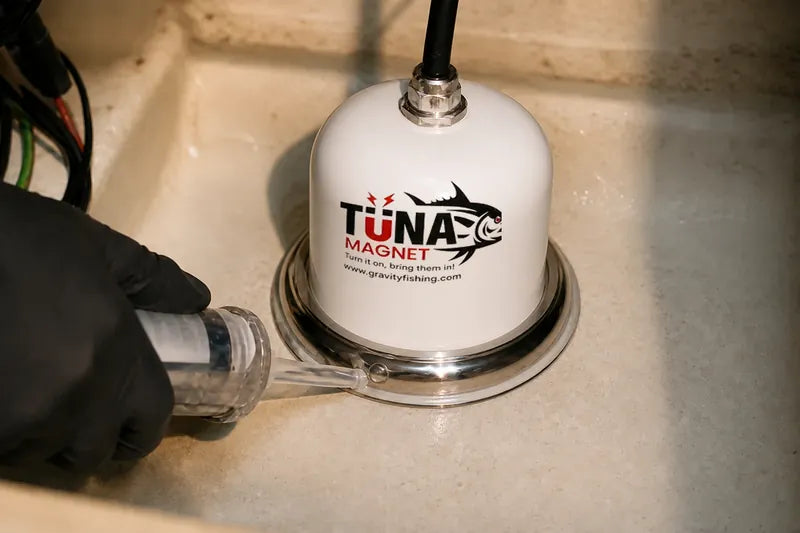 Final marine sealant applied to an installed Tuna Magnet